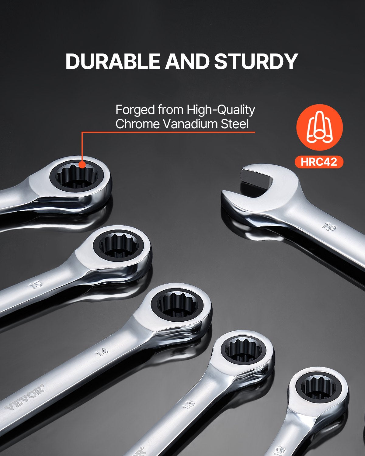 VEVOR Combination Wrench Set, 8-Piece Ratcheting Wrench Set with Organizer Rack, Cr-V Steel Wrench Set Metric 8 mm to 19 mm, Ideal for General Household, Garage, Workshop, Auto Repairs, Emergency