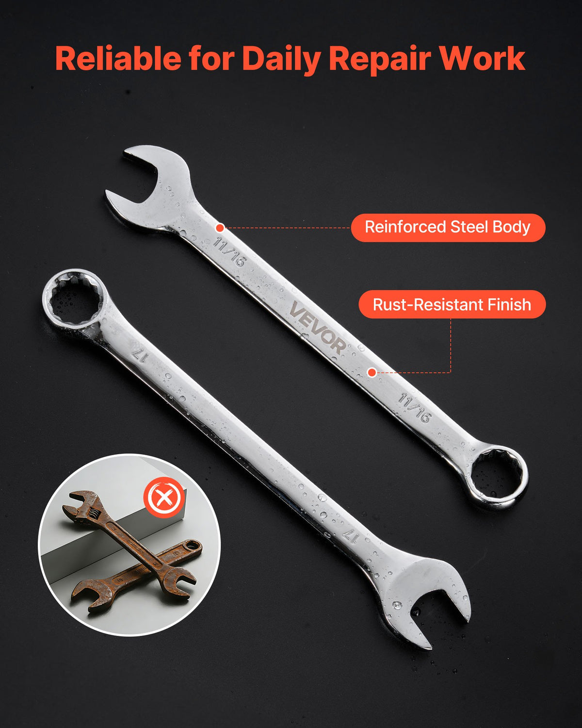 VEVOR Combination Wrench Set, 44-Piece SAE and Metric, 12-Point Box End and 15° Angled Open End Combination Wrenches with Roll Up Pouch, Carbon Steel, for General Household and Automotive Repairs
