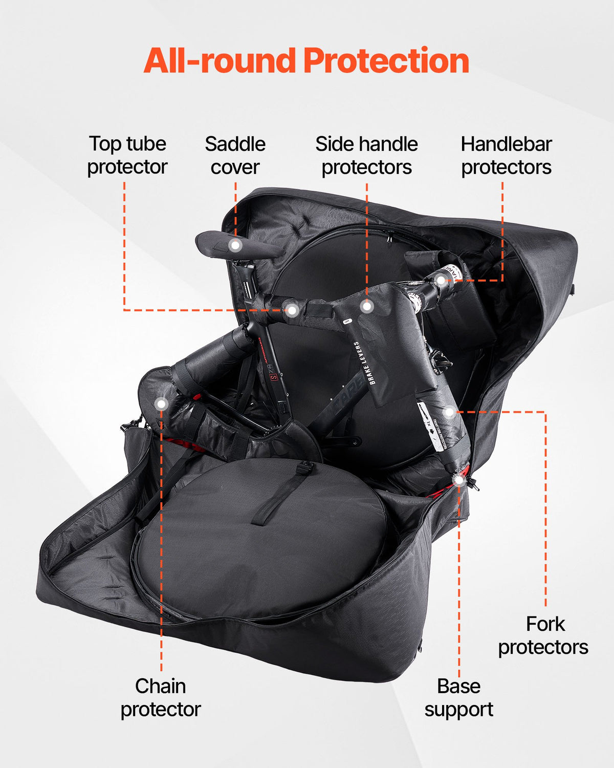 VEVOR Bike Travel Bag, Road Bike Bag Road Bicycle Storage Carry with TSA Lock & Dual Zipper, Black Bicycle Case Wheelbase 94-106 cm for Air Travel, Outdoor Use, Airplane, Car, Train, Subway Transport