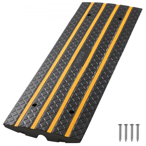 VEVOR Car Driveway Rubber Curb Ramp, 15 Tons Load Capacity, 66 mm Rise Curbside Bridge Ramp with Yellow Reflective Strips, Suitable for Loading Dock, Warehouse, Garage, Sidewalk (1 Pack)