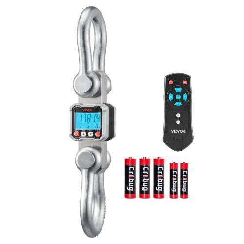 VEVOR Digital Crane Scale, 22000 lbs/10 T Max Capacity, Heavy Duty Industrial Hanging Scale with Cast Aluminum Case & LCD Display, 2 kg Division & 3 Unit Switch, Remote Control for Garage Factory