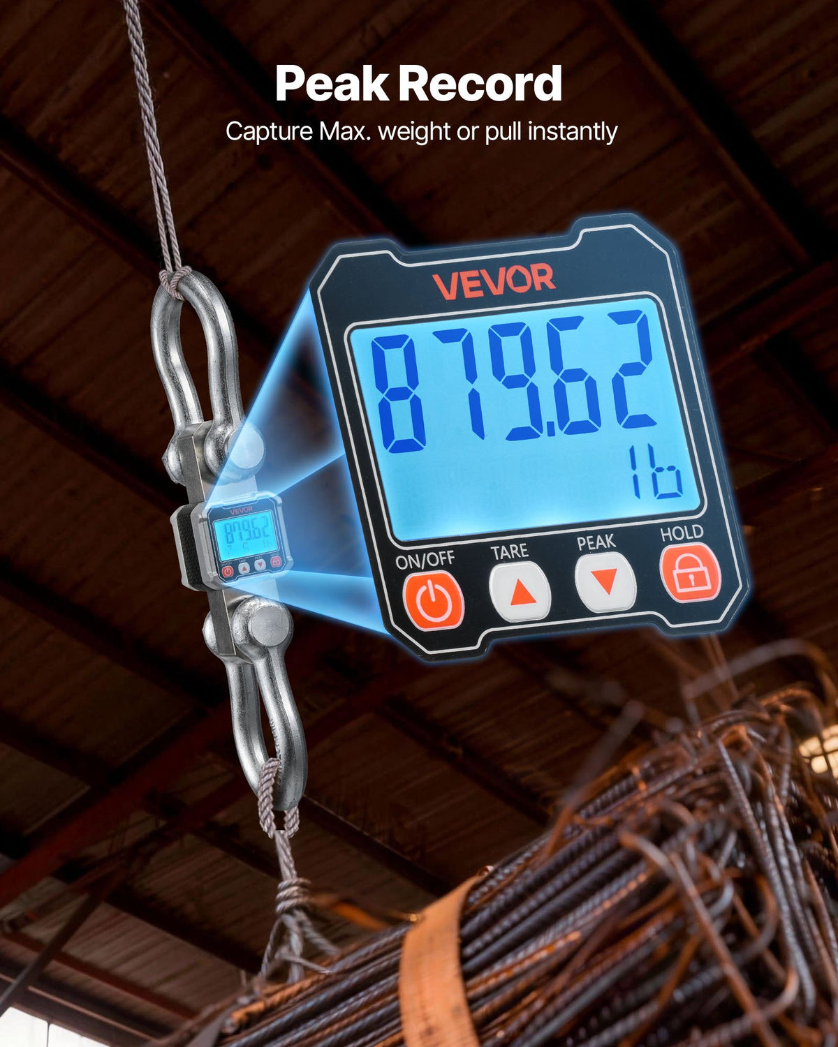 VEVOR Digital Crane Scale, 22000 lbs/10 T Max Capacity, Heavy Duty Industrial Hanging Scale with Cast Aluminum Case & LCD Display, 2 kg Division & 3 Unit Switch, Remote Control for Garage Factory