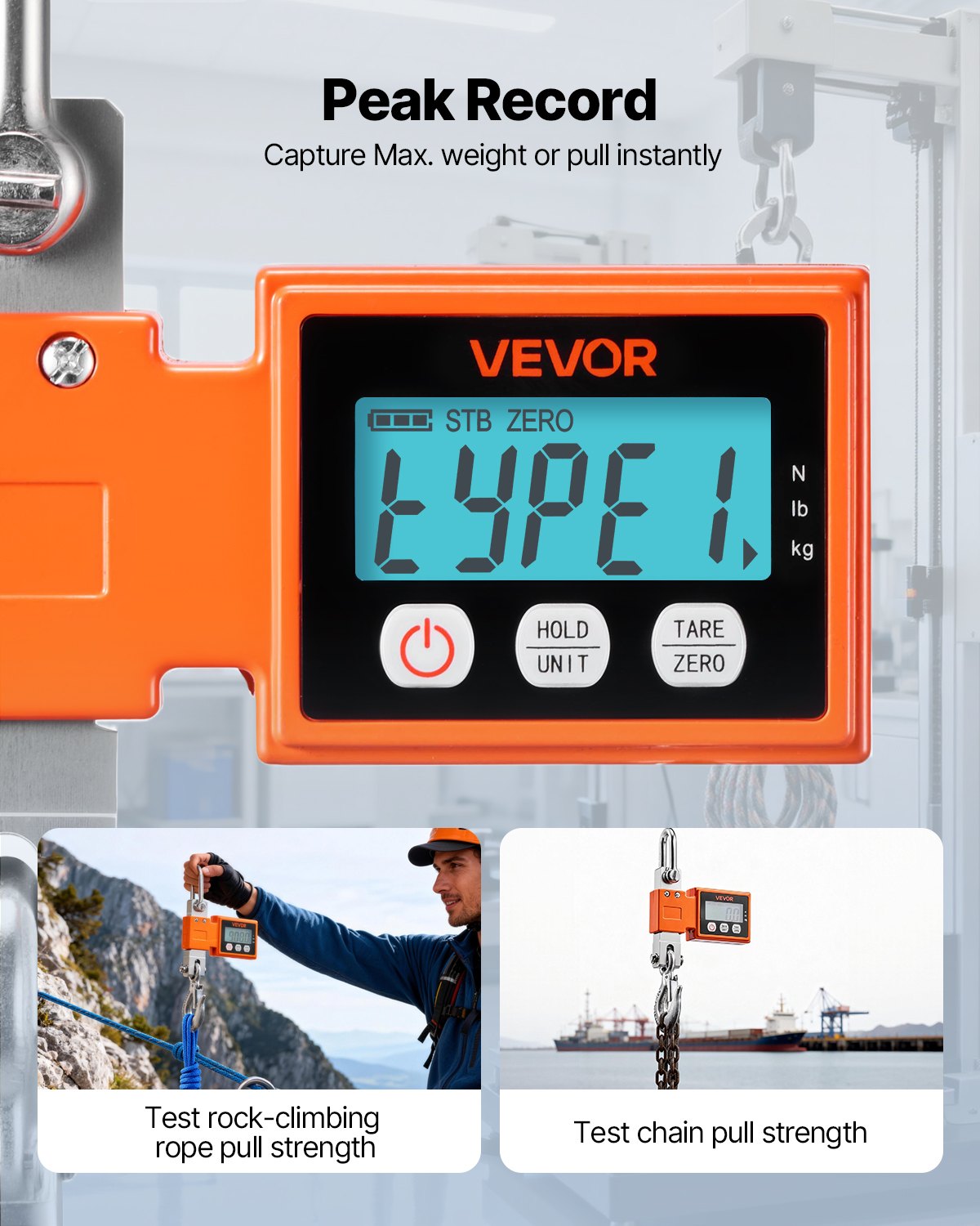 VEVOR Digital Crane Scale, 1100 lbs/500 kg Max Capacity, Heavy Duty Industrial Hanging Scale with Cast Aluminum Case & LCD Display, 100 g Division & 3 Unit Switch, Auto-Off Setting for Garage