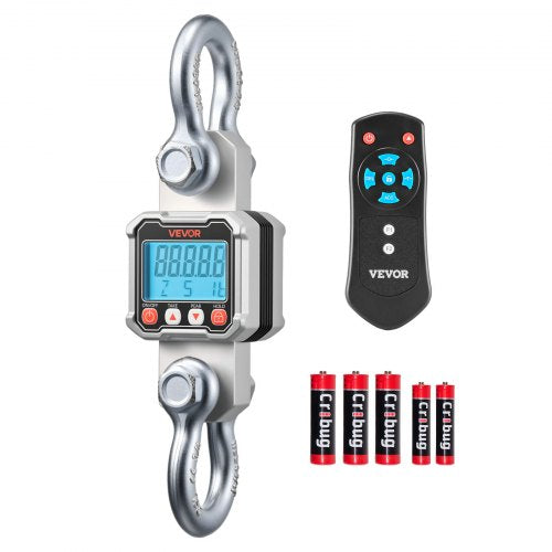 VEVOR Digital Crane Scale, 6600 lbs/3000 kg Max Capacity, Heavy Duty Industrial Hanging Scale with Cast Aluminum Case & LCD Display, 500 g Division & 3 Unit Switch, Remote Control for Garage Factory