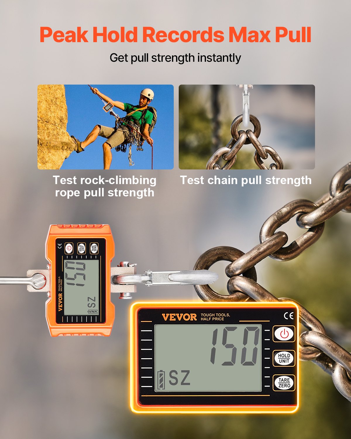 VEVOR Digital Crane Scale, 2200 lbs/1000 kg, Industrial Heavy Duty Hanging Scale with Remote Control, Cast Aluminum Case & LCD Screen, High Precision for Construction, Factory, Farm, Hunting (Orange)