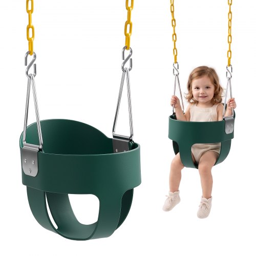 VEVOR Toddler Swing 136 kg High Back Full Bucket Baby Swing Seat Green, for Outdoor & Indoor Backyard Playground, Heavy-Duty Coated Chains and Carabiners, Fully Assembled Seat for Toddlers Age 3+