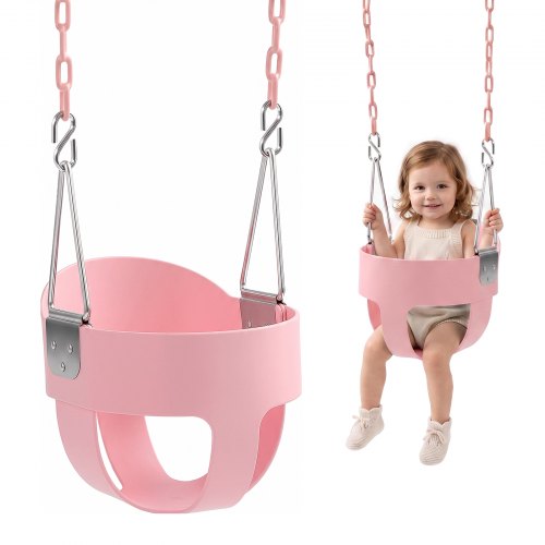 VEVOR Toddler Swing 136 kg Load High Back Full Bucket Baby Swing Seat Pink, for Outdoor & Indoor Backyard Playground, Heavy-Duty Coated Chains and Carabiners, Fully Assembled Seat for Toddlers Age 3+