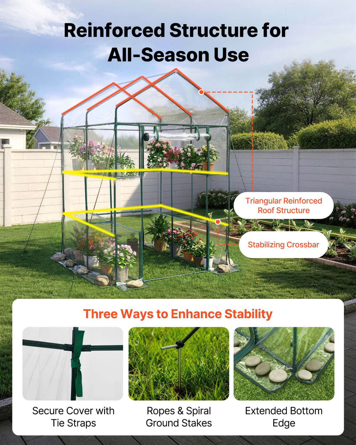VEVOR Walk-in Greenhouse, 137 x 137 x 196 cm Greenhouse for Outdoors with PVC Cover, 2 Tiers 10 Shelves, Roll-Up Zipper Door, Walk in Green House, Portable Plant Garden Hot House for Backyard Outside
