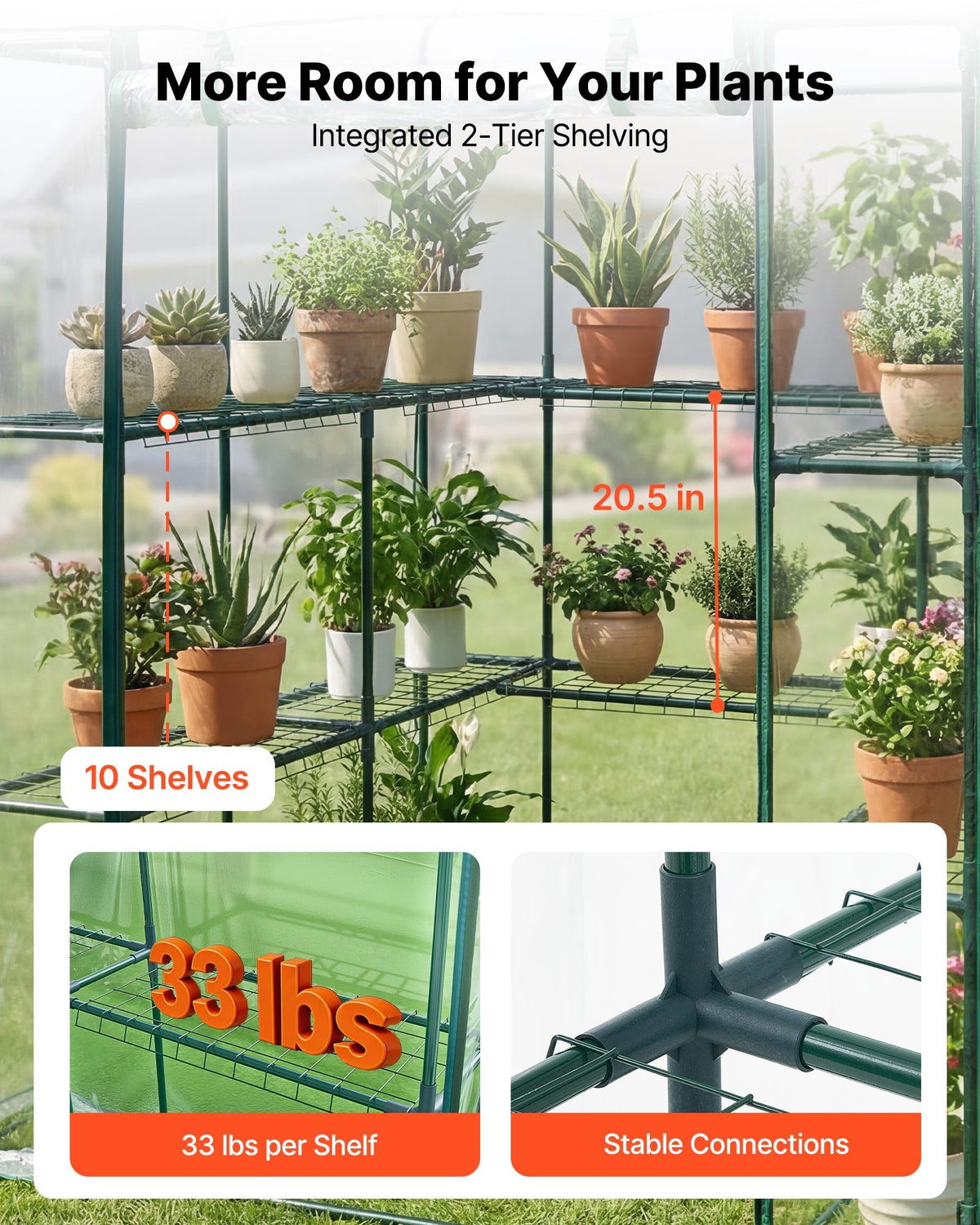 VEVOR Walk-in Greenhouse, 137 x 137 x 196 cm Greenhouse for Outdoors with PVC Cover, 2 Tiers 10 Shelves, Roll-Up Zipper Door, Walk in Green House, Portable Plant Garden Hot House for Backyard Outside