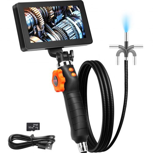 VEVOR Articulating Borescope Camera with Light, Two-Way Articulated Endoscope Inspection Camera with 6.4mm Tiny Lens, 5" IPS 1080P HD Screen, 8X Zoom, 8 LED Light Camera for Auto, Plumbing (4.9 FT）