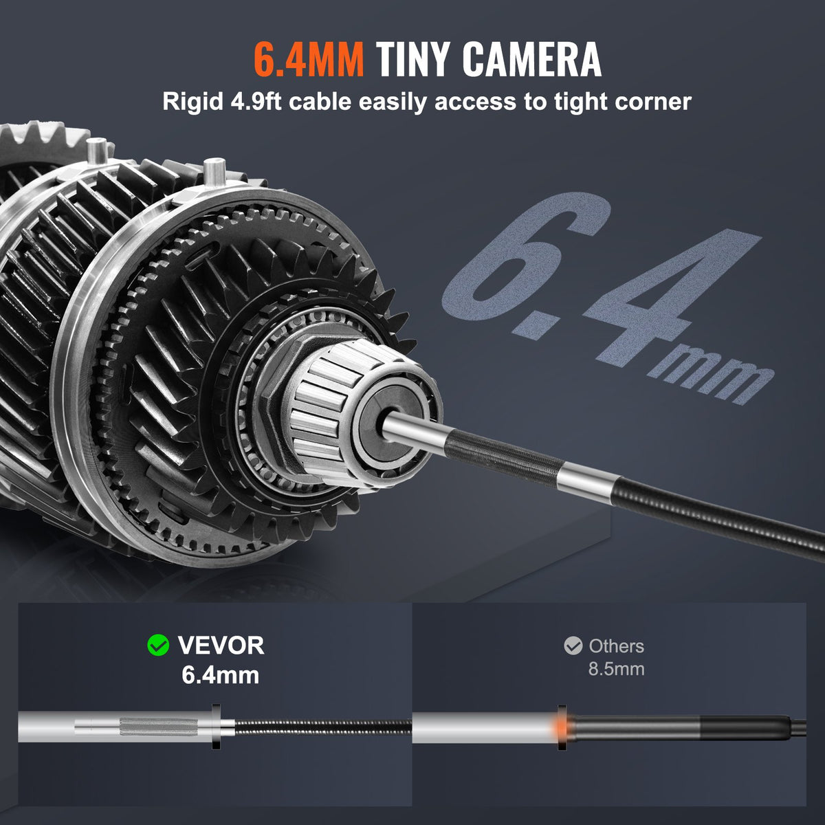 VEVOR Articulating Borescope Camera with Light, Two-Way Articulated Endoscope Inspection Camera with 6.4mm Tiny Lens, 5" IPS 1080P HD Screen, 8X Zoom, 8 LED Light Camera for Auto, Plumbing (4.9 FT）