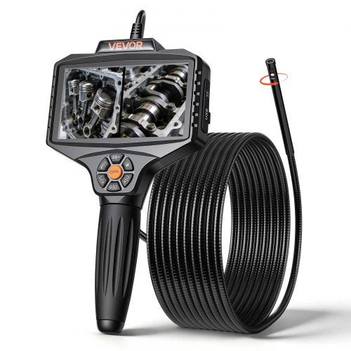 VEVOR 360° Motorized Rotation Endoscope, Dual Lens Industrial Borescope Camera with Light, 5" HD IPS Split-Screen, 8mm Slim Lens, IP67 Waterproof Inspection Camera for Auto, Plumbing (5m Snake Cable)