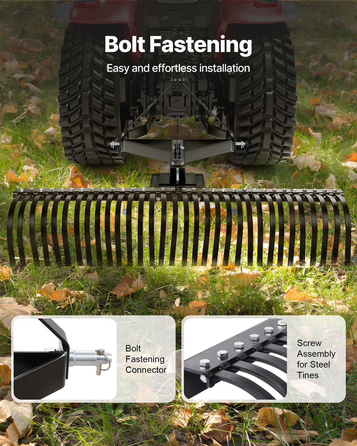 VEVOR Tow Behind Dethatcher, 1525mm Tow Dethatcher with 32 Steel Tines, 3-Point Lawn Dethatcher Rake with Attachments for Tractor, Landscape Rake for Garden, Farm, Grass