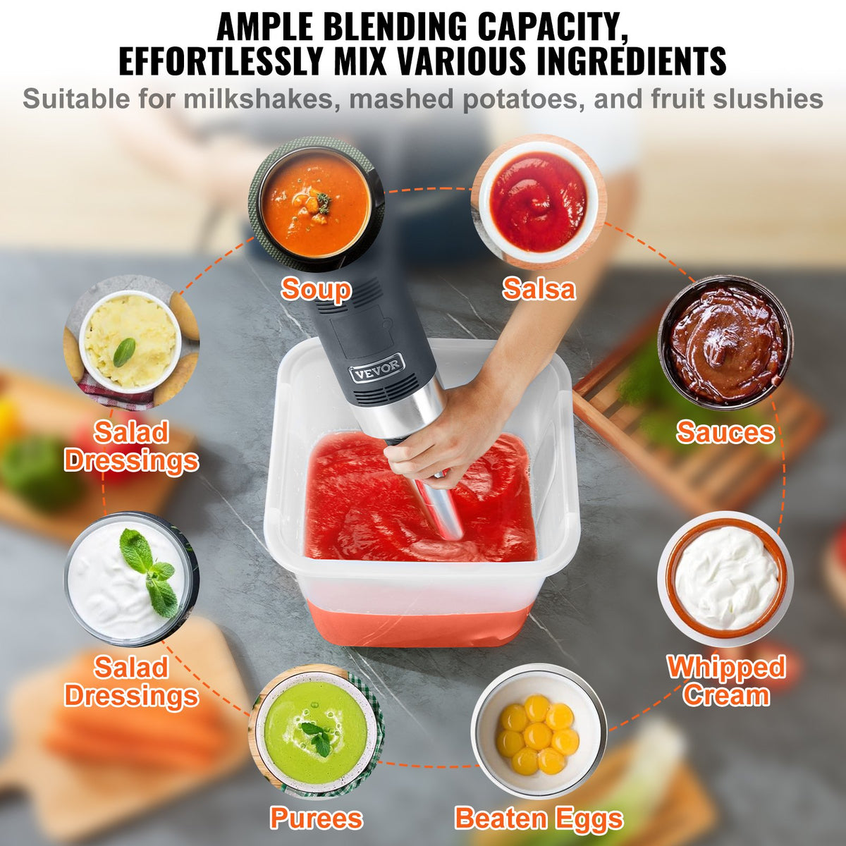VEVOR Commercial Immersion Blender, 750 Watt Heavy Duty Hand Mixer, Variable Speed Kitchen Stick Mixer with 304 Stainless Steel Blade, Multi-Purpose Portable Mixer for Soup, Smoothie, Puree, Baby Food