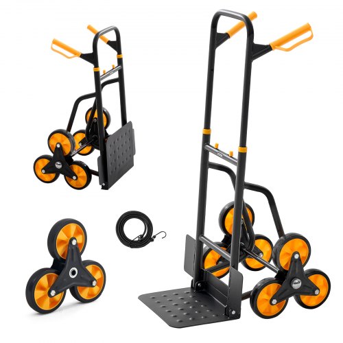 VEVOR Stair Climbing Cart, 200 kg Stair-Climbing Capacity, Heavy-Duty Folding Trolley Cart with Telescoping Handle, 6 Wheels and 2 Bungee Cords, Stair Climber Dolly for Home, Groceries, Warehouse