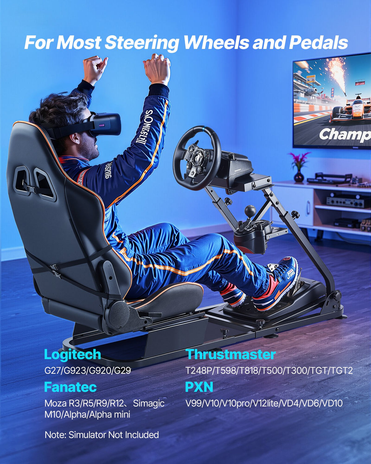 VEVOR Racing Wheel Stand, Heavy-Duty Simulator Cockpit Steering Stand with Dual-Rail Dual-Arm, Fit Logitech G25,G27,G29,G920,G923, Thrustmaster T300RS,TX F458,T500RS,T3PA-PRO (F1/GT) and CSR Pedals