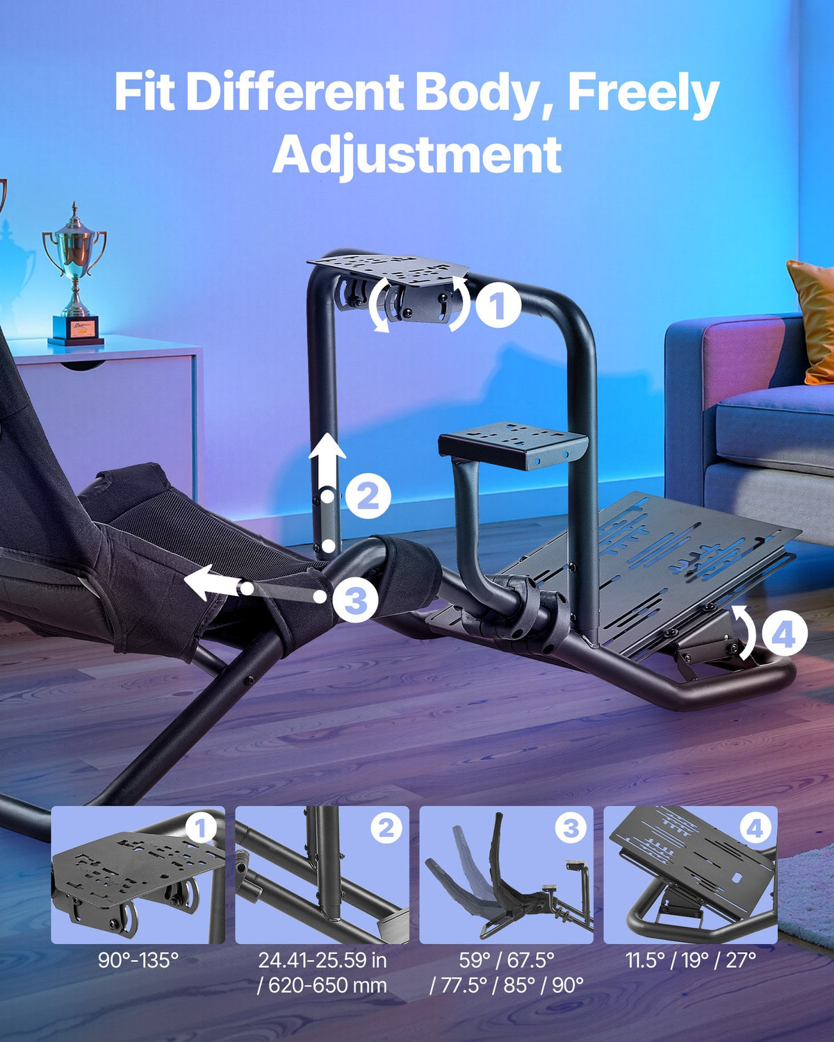 VEVOR Racing Wheel Stand, Heavy-Duty Integrated Simulator Cockpit Steering Stand, Fit Logitech G25,G27,G29,G920,G923, Thrustmaster T300RS,TX F458,T500RS,T3PA-PRO (F1/GT) and CSR Pedals, Black