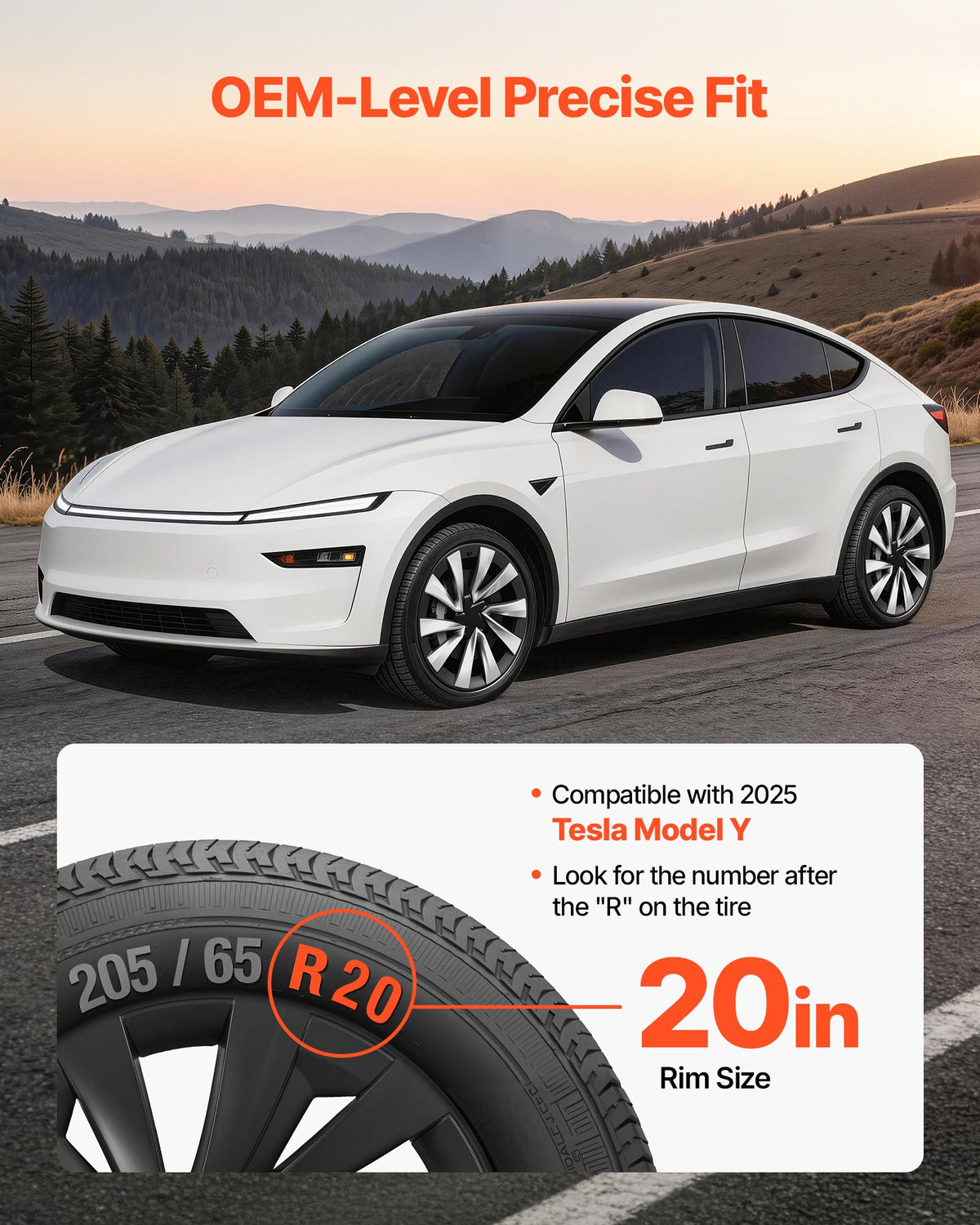 VEVOR Hubcaps Wheel Covers for 2025 Tesla Model Y, 20 Inch Set of 4 Wheel Rim Cover Hubcaps OEM Style Replacement, R20 Size Snap On Car Hub Caps, Premium Sturdy 10-Spoke ABS Tire Rim Caps, Matte Black