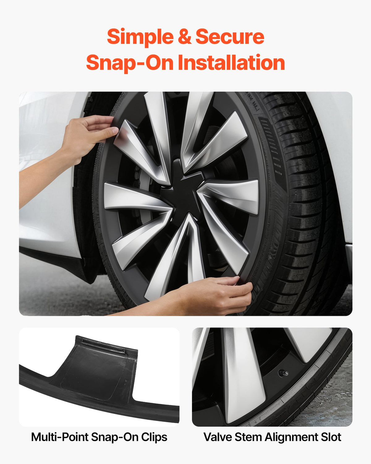VEVOR Hubcaps Wheel Covers for 2025 Tesla Model Y, 20 Inch Set of 4 Wheel Rim Cover Hubcaps OEM Style Replacement, R20 Size Snap On Car Hub Caps, Premium Sturdy 10-Spoke ABS Tire Rim Caps, Matte Black