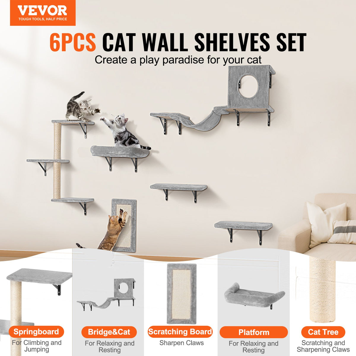 VEVOR Wall Mounted Cat Shelves