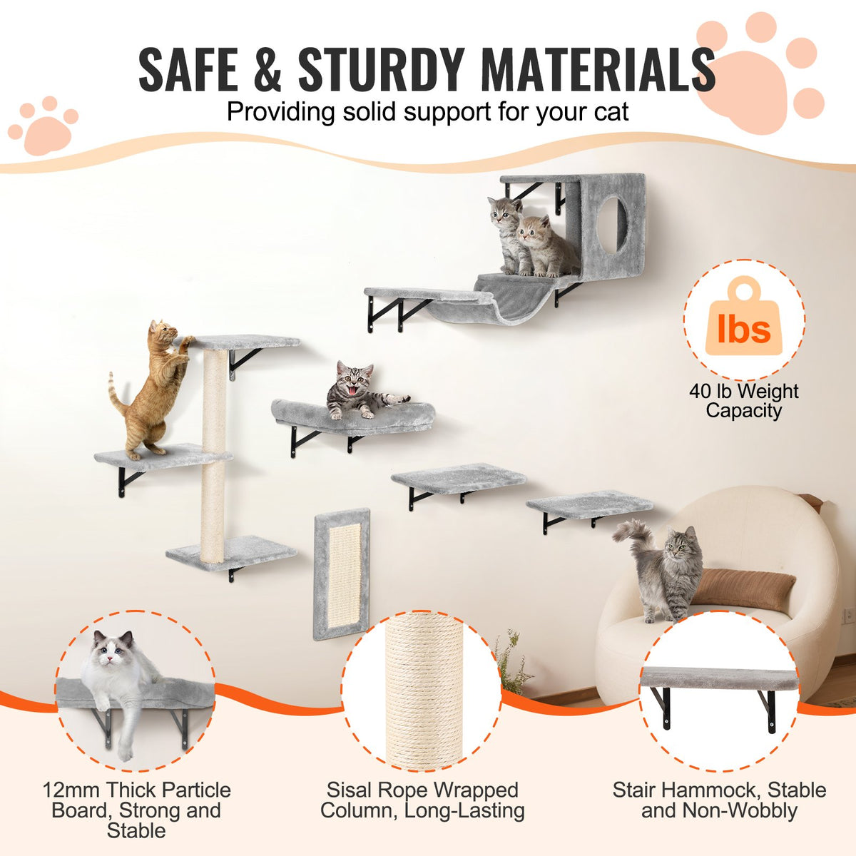 VEVOR Wall Mounted Cat Shelves