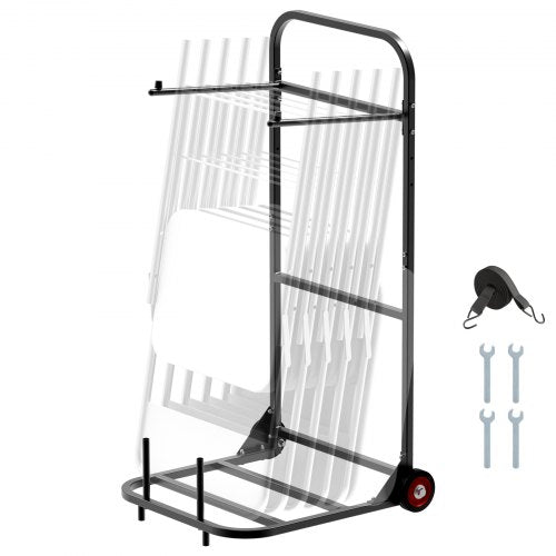 VEVOR Folding Chair Rack, 100 LBS Capacity, Heavy-duty Chair Cart for Hanging 10 Chairs, Multi-Function Metal Chair Storage Dolly with Rubber Wheels, Push-Style Chair Holder, Matte Black