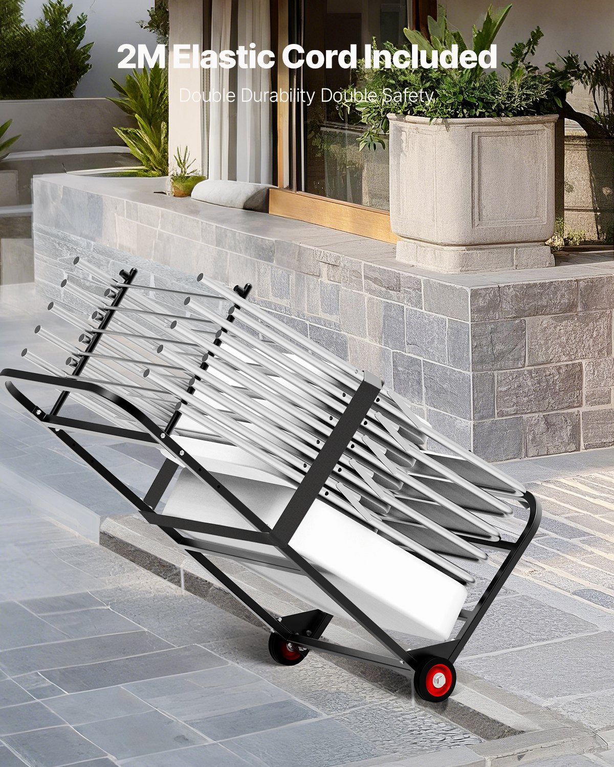 VEVOR Folding Chair Rack, 100 LBS Capacity, Heavy-duty Chair Cart for Hanging 10 Chairs, Multi-Function Metal Chair Storage Dolly with Rubber Wheels, Push-Style Chair Holder, Matte Black