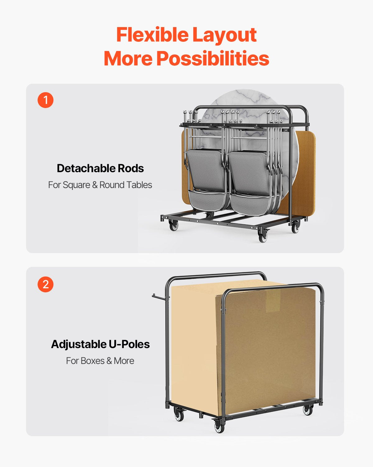 VEVOR Folding Chair Rack, 400 LBS Capacity, Heavy-duty Chair Cart for 5 Tables+14 Chairs, Chair Storage Dolly Chair Holder w/ Swivel Casters and Locking Wheels,for Party Event,Hotel, Matte Black