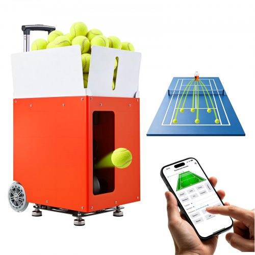 VEVOR Tennis Ball Machine Auto Portable Ball Launcher for Practice Training, with App Remote Control, 110 Ball Capacity, Spin Control, 20 Training Modes, 4H Battery Life, and Speeds up to 75MPH