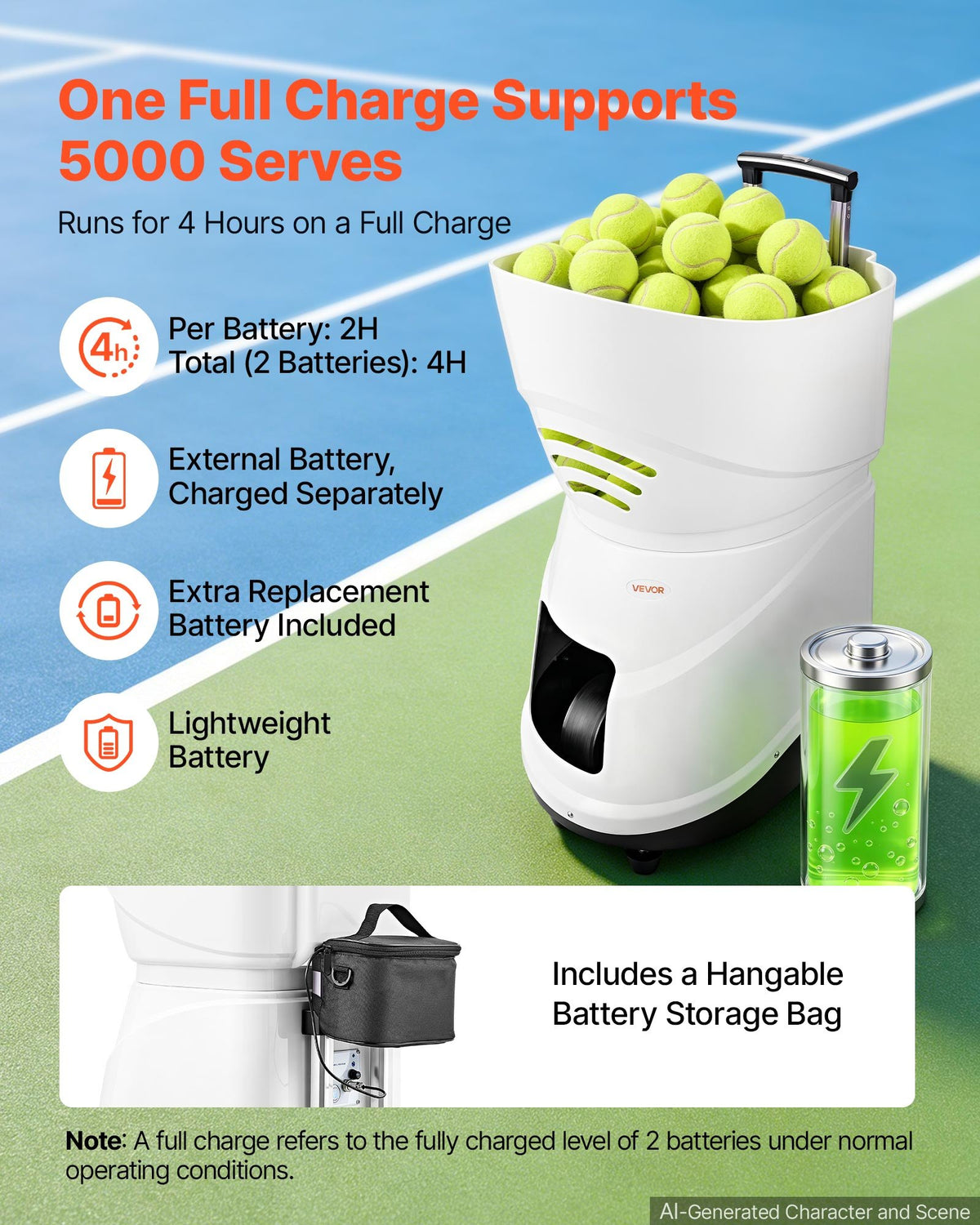 VEVOR Tennis Ball Machine Auto Portable Ball Launcher for Practice Training, with App Remote Control, 150 Ball Capacity, Spin Control, 20 Training Modes, 4H Battery Life, and Speeds up to 80MPH