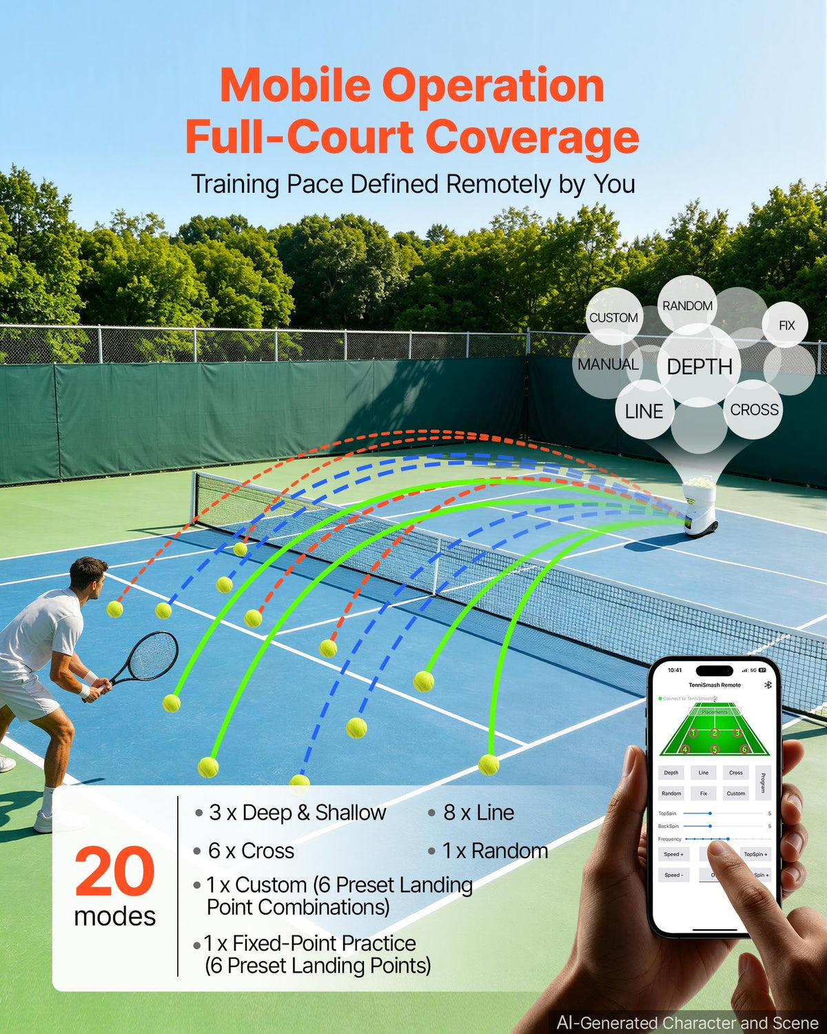 VEVOR Tennis Ball Machine Auto Portable Ball Launcher for Practice Training, with App Remote Control, 150 Ball Capacity, Spin Control, 20 Training Modes, 4H Battery Life, and Speeds up to 80MPH
