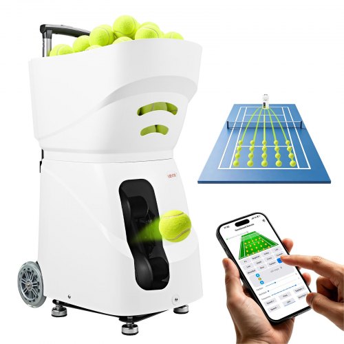 VEVOR Tennis Ball Machine Auto Portable Ball Launcher for Practice Training, with App Remote Control, 110 Ball Capacity, Spin Control, 21 Training Modes, 4H Battery Life, and Speeds up to 75MPH