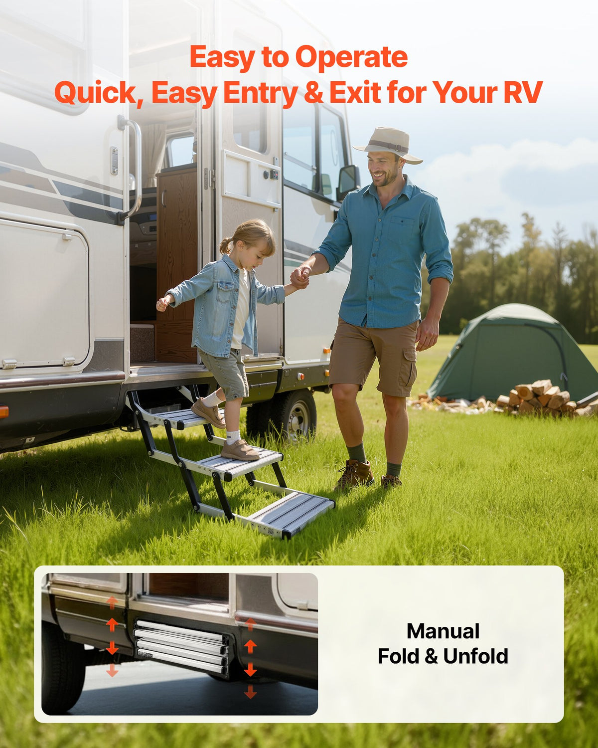 VEVOR RV Steps, 3-Step, 200 kg Load Capacity, Manual Retractable RV Stairs, Telescopic Folding Aluminum Alloy Camper Steps, Steel Frame Non-Slip Entry Stairs for Camper Van Motorhome Travel Trailer