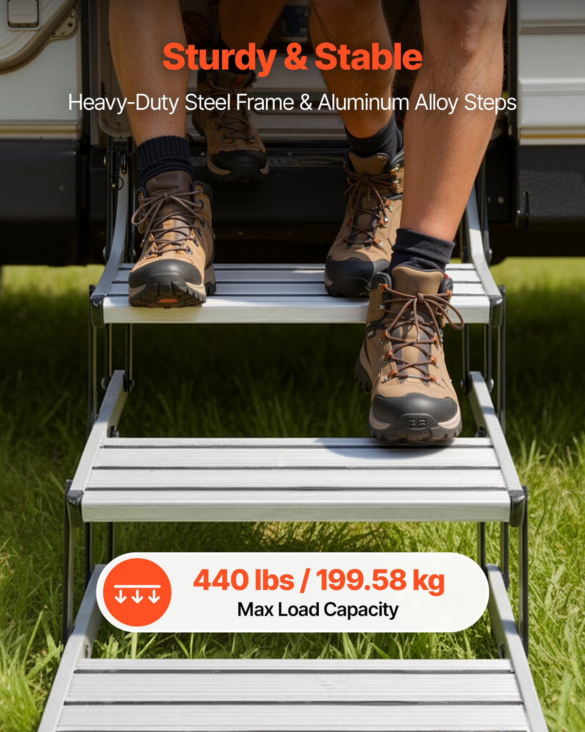 VEVOR RV Steps, 3-Step, 200 kg Load Capacity, Manual Retractable RV Stairs, Telescopic Folding Aluminum Alloy Camper Steps, Steel Frame Non-Slip Entry Stairs for Camper Van Motorhome Travel Trailer