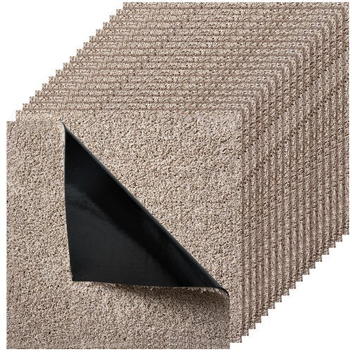 VEVOR Carpet Tiles 457x457 mm, 10 Pack Carpet Square Rug Detachable & Damage-free, Self Adhesive Home Floor Soft Plush Padded for 2.1㎡ Coverage, Easy DIY for Living Room & Bedroom, Light Brown