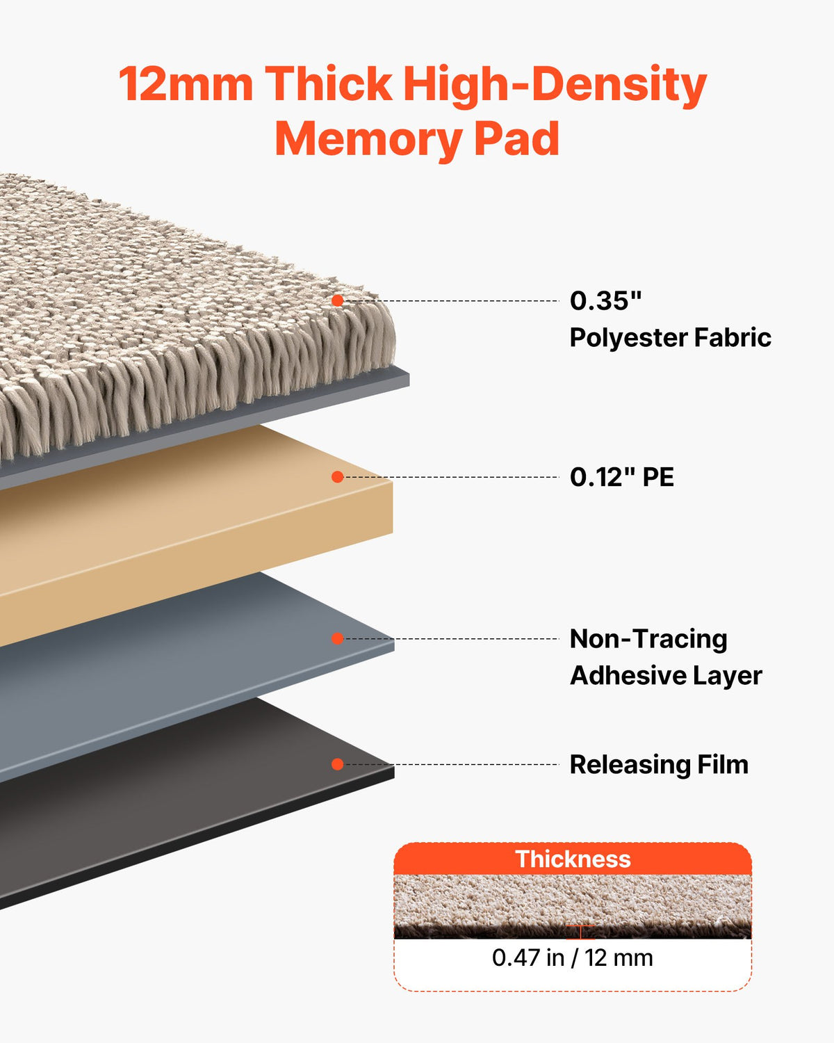 VEVOR Carpet Tiles 457x457 mm, 10 Pack Carpet Square Rug Detachable & Damage-free, Self Adhesive Home Floor Soft Plush Padded for 2.1㎡ Coverage, Easy DIY for Living Room & Bedroom, Light Brown