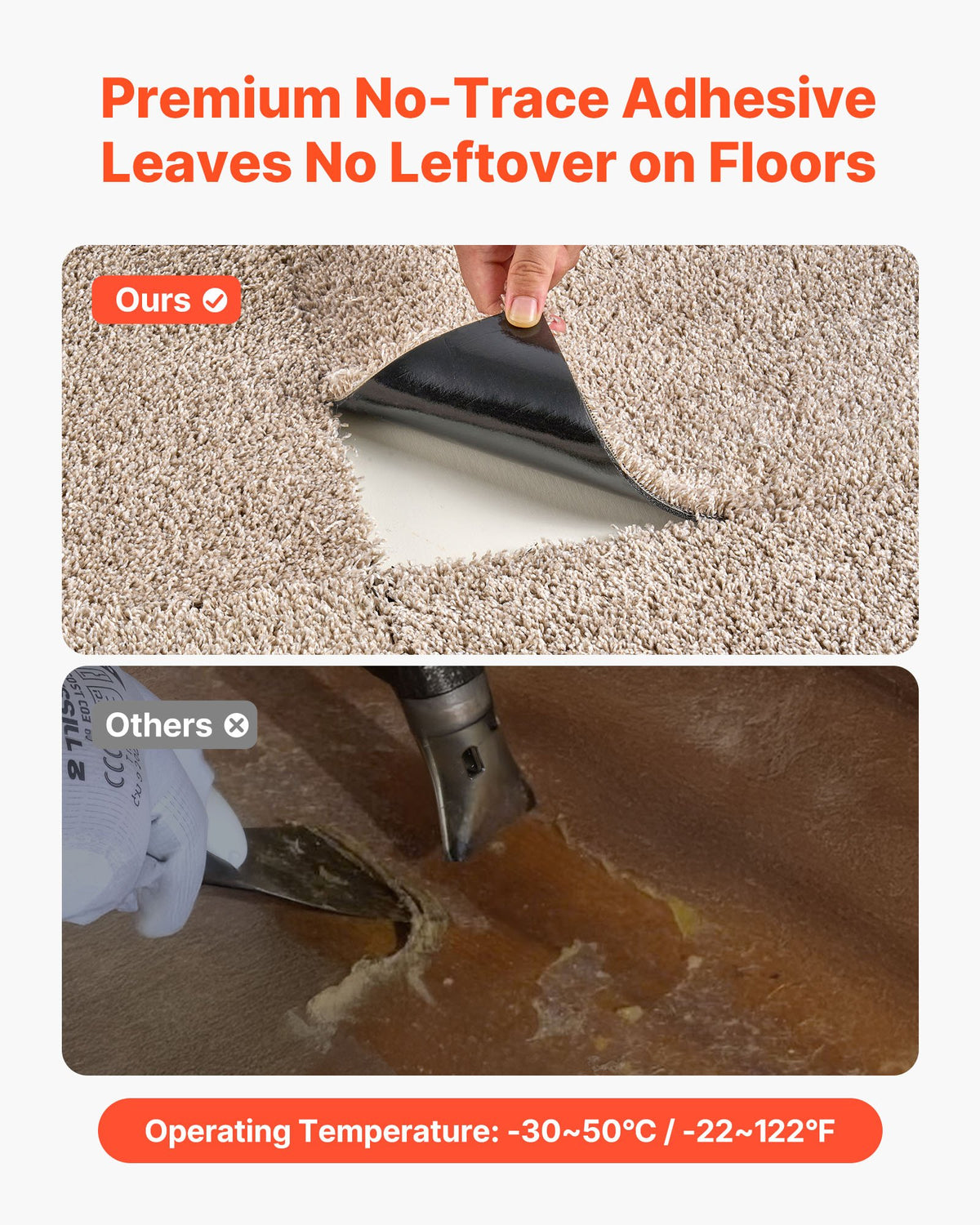VEVOR Carpet Tiles 457x457 mm, 10 Pack Carpet Square Rug Detachable & Damage-free, Self Adhesive Home Floor Soft Plush Padded for 2.1㎡ Coverage, Easy DIY for Living Room & Bedroom, Light Brown