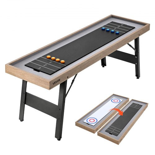 VEVOR 2.1m Shuffleboard Table, 2 in 1 Shuffleboard and Tabletop Curling Combo Game, Compact Shuffle Board with Smooth Surface, Folding Legs, 8 Pucks, Easy to Disassemble and Move, for Family Game Room