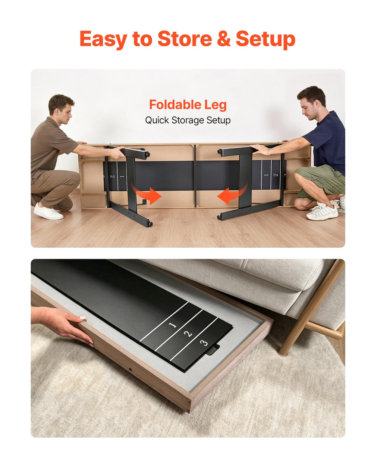 VEVOR 2.1m Shuffleboard Table, 2 in 1 Shuffleboard and Tabletop Curling Combo Game, Compact Shuffle Board with Smooth Surface, Folding Legs, 8 Pucks, Easy to Disassemble and Move, for Family Game Room