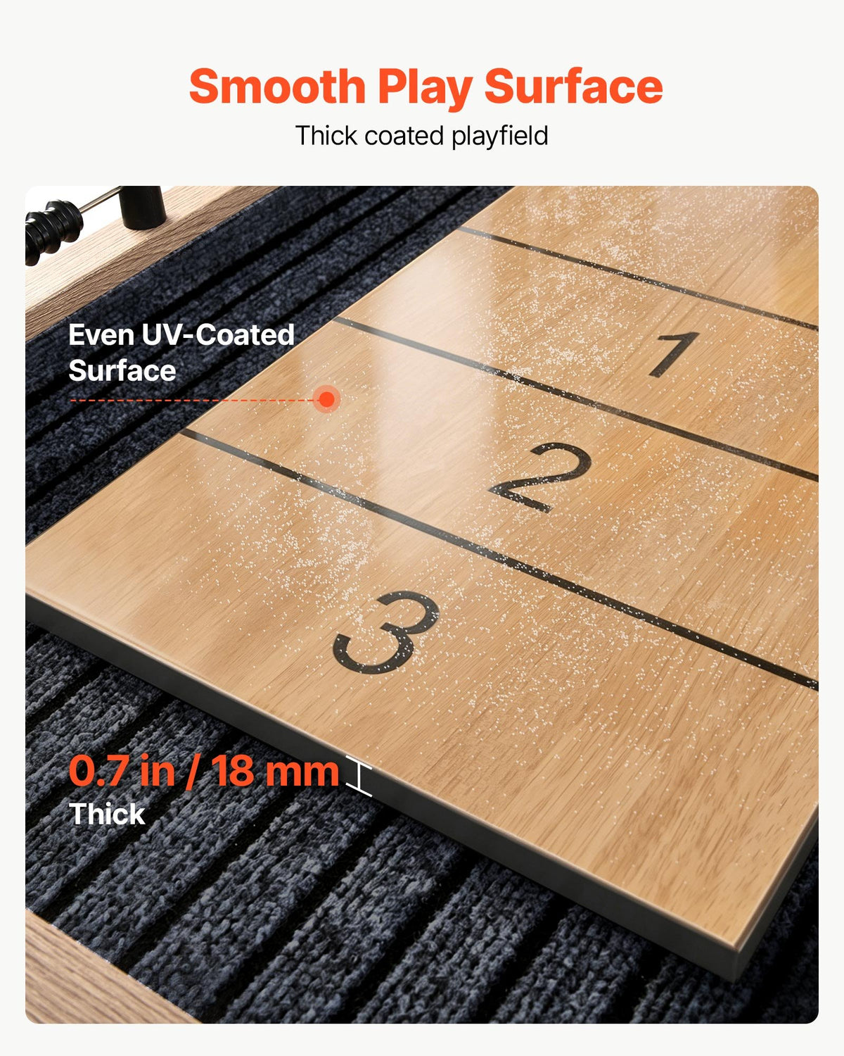VEVOR 2.7m Shuffleboard Table, Scratch-Resistant Playfield for Smooth, Fast Puck Action, Pedestal Legs with Levelers for Optimum Stability, Shuffle Board w/ 8 Pucks, Wax, Brush, for Family Game Room