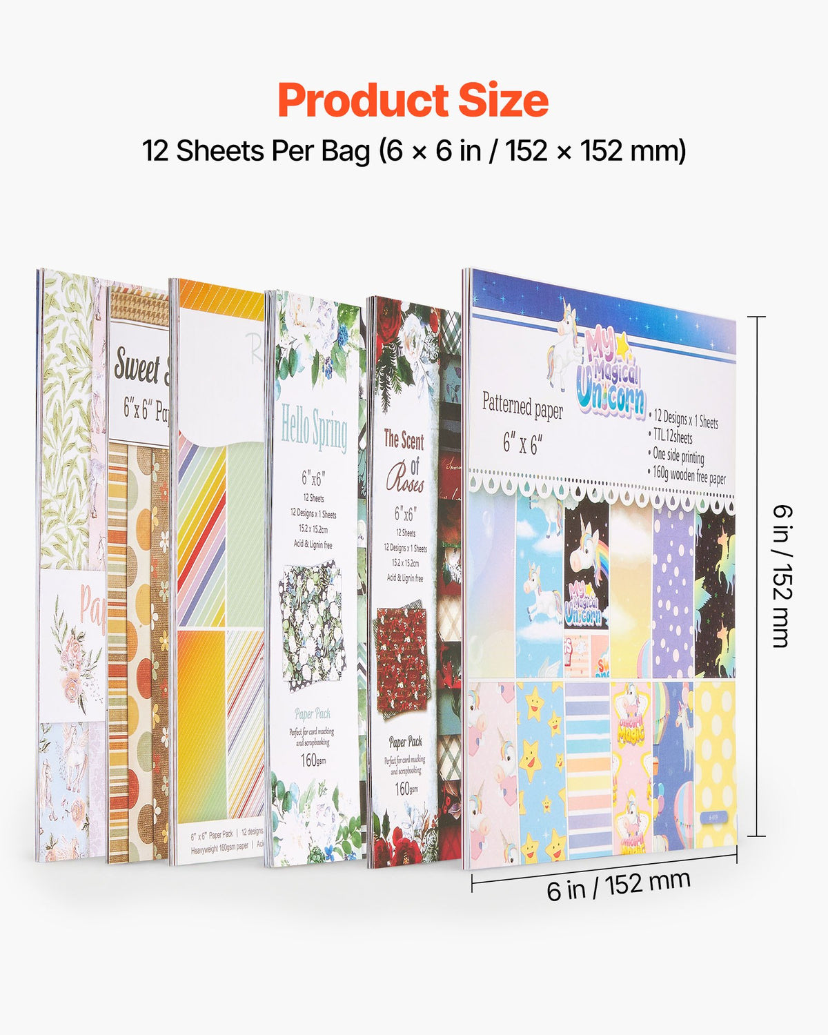 VEVOR Scrapbook Paper, 72 Sheets, 152 mm Mixed Special Patterned Paper Set for VEVOR Die Cutting and Embossing Machine, Vibrant Color, for Decorations, Scrapbooking, Card Making, and DIY Crafting