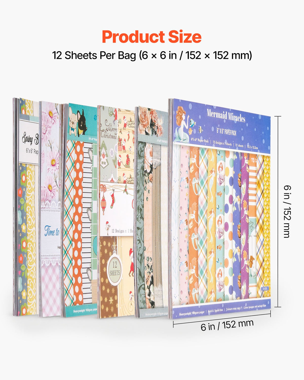 VEVOR Scrapbook Paper, 72 Sheets, 152 mm Mixed Special Paper for VEVOR Die Cutting and Embossing Machine, Vibrant Color, Patterned Design for Decorations, Scrapbooking, Card Making, and DIY Crafting