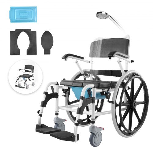 VEVOR Shower Wheelchair 17.5in/44.5 cm Al Alloy Commode Bathroom Wheelchair for Disabled