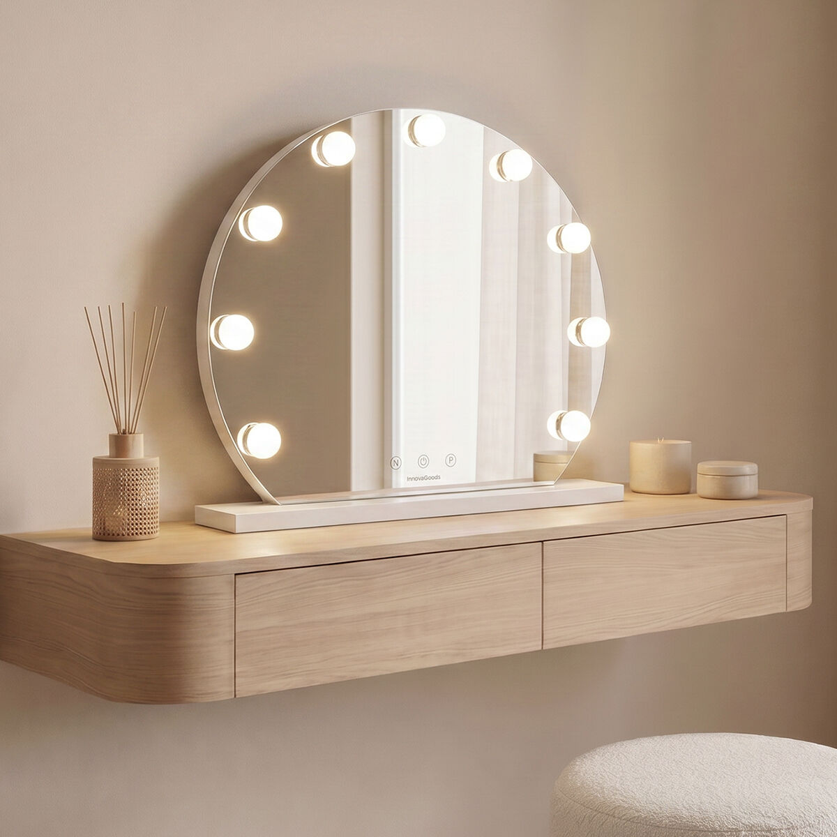 Στρογγυλός καθρέφτης τουαλέτας με LED Hollywood Gloette InnovaGoods 9 Λάμπες