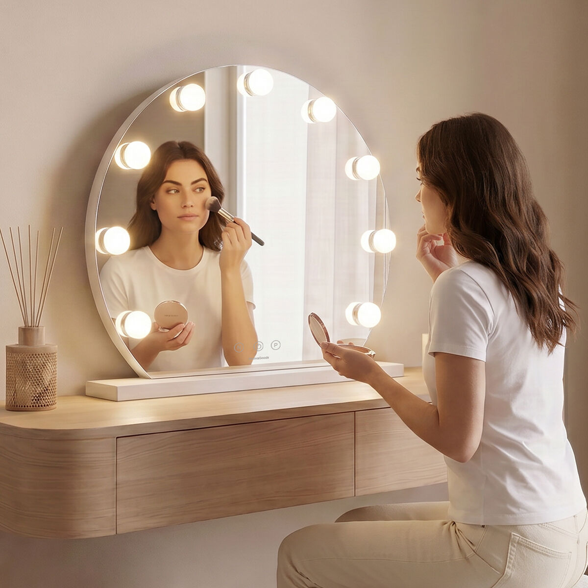 Στρογγυλός καθρέφτης τουαλέτας με LED Hollywood Gloette InnovaGoods 9 Λάμπες