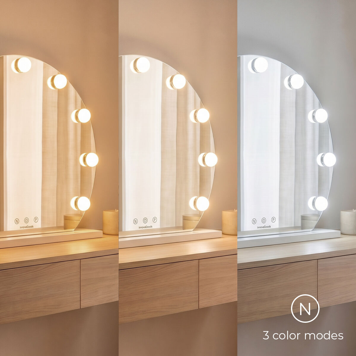 Στρογγυλός καθρέφτης τουαλέτας με LED Hollywood Gloette InnovaGoods 9 Λάμπες