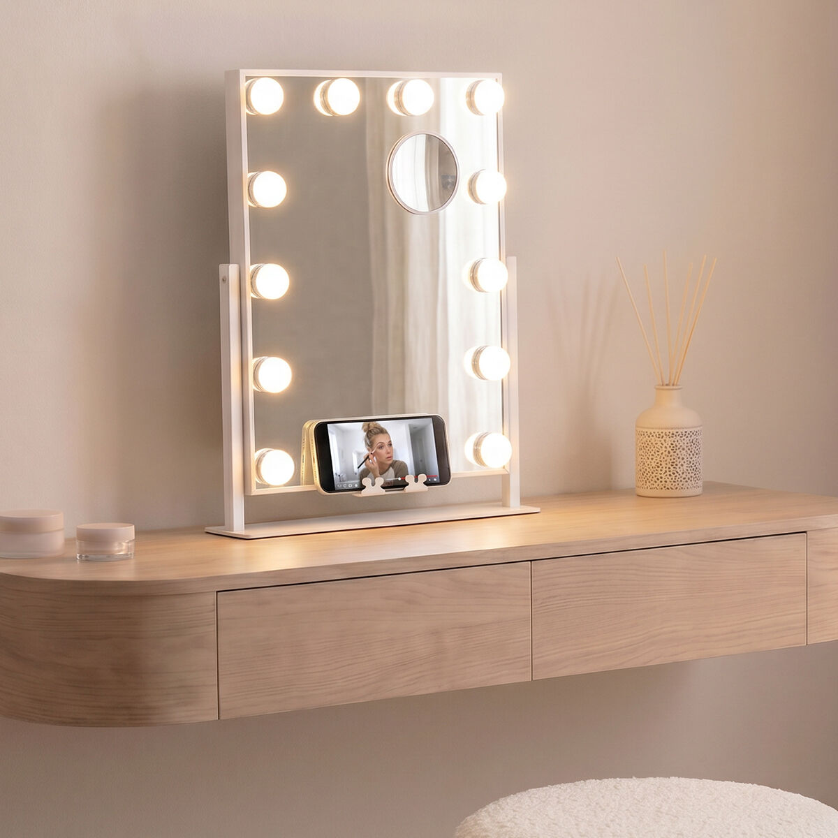 Κεκλιμένος καθρέφτης τουαλέτας με LED Hollywood Glarisse InnovaGoods 12 Λάμπες