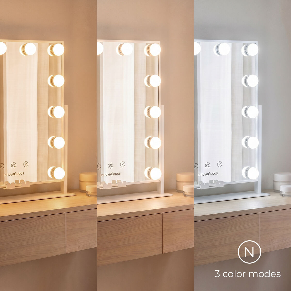 Κεκλιμένος καθρέφτης τουαλέτας με LED Hollywood Glarisse InnovaGoods 12 Λάμπες