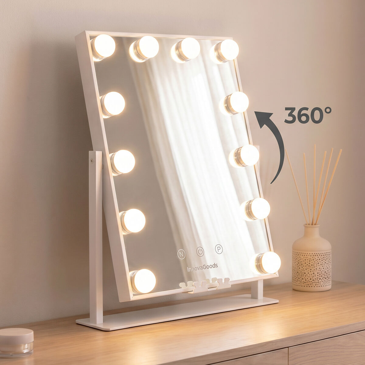Κεκλιμένος καθρέφτης τουαλέτας με LED Hollywood Glarisse InnovaGoods 12 Λάμπες